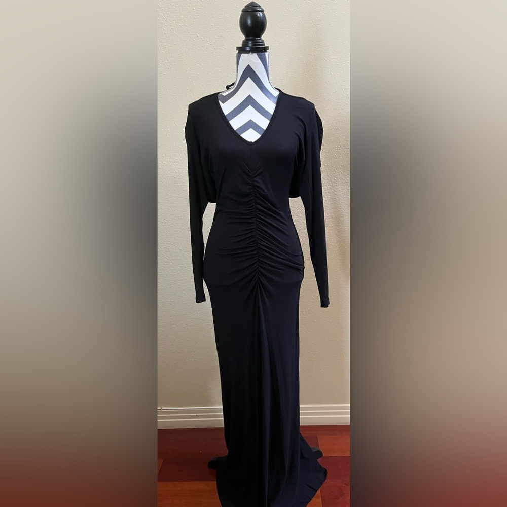 NWOT Rachel Pally Black Long Maxi Dress Ruching down front & back seam (Size S)